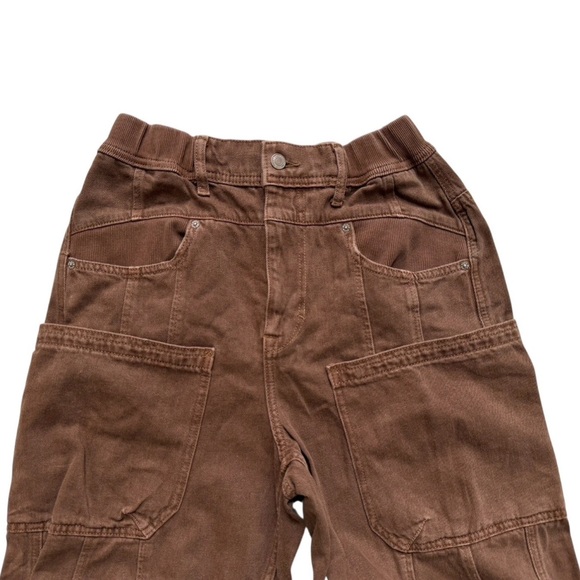 Free People New School Relaxed Cargo Jeans Pants Womens Sz Small Brown - Picture 7 of 9